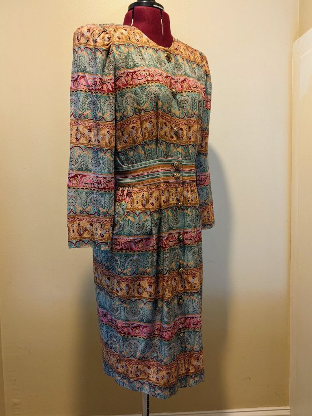 Positive Attitude Vintage 90s Paisley Midi Dress – M 9/10 Boho Teal Pink